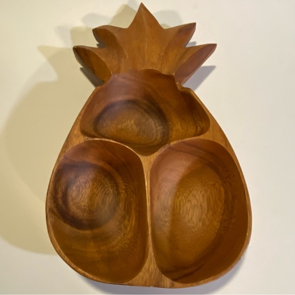 Wooden pineapple 3 section bowl, with minor defects, see pics. 12”x6 1/2” cute! - Picture 1 of 7